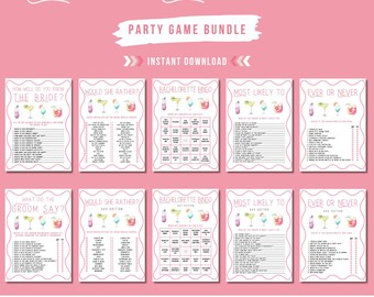Cocktail Bachelorette Party Game Bundle | 10 Games | Editable & Printable Templates | Adults Only