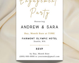 Minimalist Neutral Engagement Party Invite | Editable & Printable or Digital Template