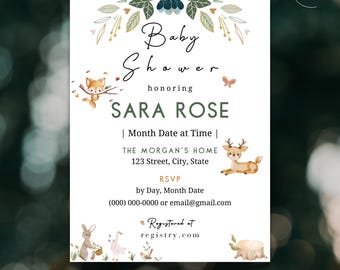 Woodland Creatures Baby Shower Invite | Editable & Printable or Digital Template
