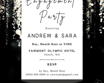 Minimalist Black and White Engagement Party Invite | Editable & Printable or Digital Template