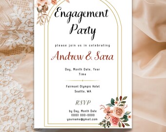 Floral Engagement Party Invite | Editable & Printable or Digital Template