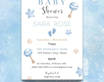 Light Blue Baby Shower Invite | Editable & Printable or Digital Template