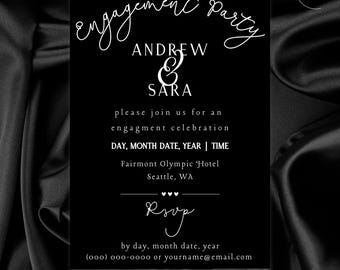 Classic Black & White Engagement Party Invite | Editable and Printable or Digital Template