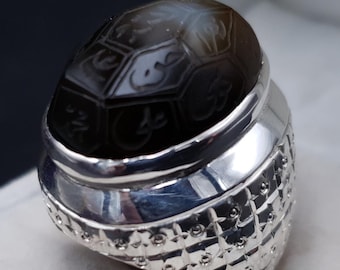 Aqeeq Ring For Men, 12 Imam names written on Yemeni Aqeeq, Natural Aqeeq Handcrafted Special Ring For Men