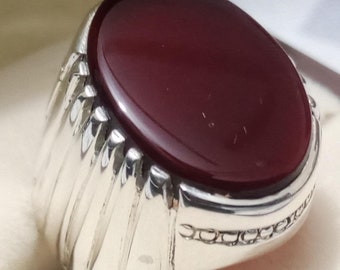 Aqeeq Ring For Men, Natural Agate Rings, 925 Sterling Silver Handmade Yemeni Aqeeq Ring Shia Ring
