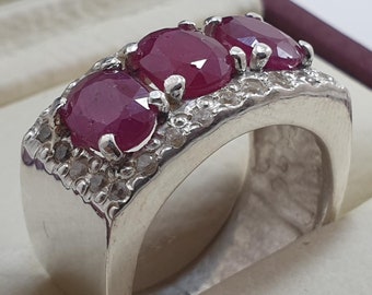 Handmade Tri Ruby Sterling Silver Band Ring