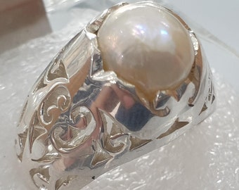 Handmade Pearl Ring: 925 Sterling Silver Artisan Ring