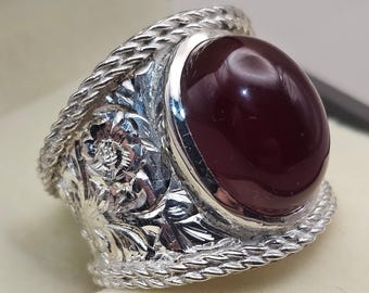 Aqeeq Ring For Men, Natural Agate Rings, 925 Sterling Silver Handmade Yemeni Aqeeq Ring Shia Ring