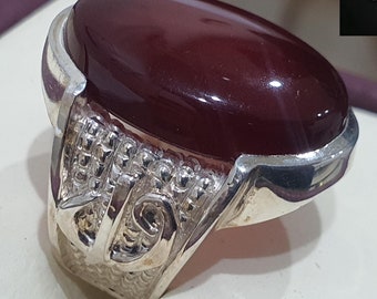 Aqeeq Ring For Men, Natural Agate Rings, 925 Sterling Silver Handmade Yemeni Aqeeq Ring Shia Ring
