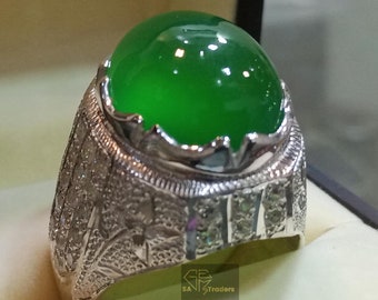 Anillo Aqeeq para hombre, anillos de ágata natural, anillo Aqeeq yemení hecho a mano en plata de ley 925, anillo chiita, ágata verde