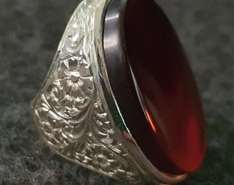 Aqeeq Ring For Men, Natural Agate Rings, 925 Sterling Silver Handmade Yemeni Aqeeq Ring Shia Ring
