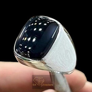 Aqeeq Ring For Men, Natural Agate Rings, 925 Sterling Silver Yemeni Aqeeq Ring Black Agate Ring
