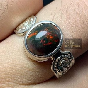 Handmade Natural Fire Opal Ring: 925 Sterling Silver Artisan Crafted