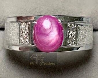 Anillo de rubí cabujón hecho a mano: plata de ley 925