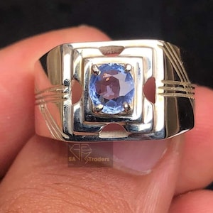 Anello fatto a mano con zaffiro blu naturale di Ceylon Anello in argento sterling con zaffiro blu 925 per uomo Regalo per uomo Anello con zaffiro blu Anello Neelam