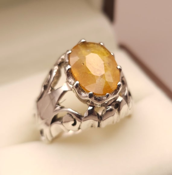 Mens Natural Yellow Sapphire Ring Big Yellow Sapphire