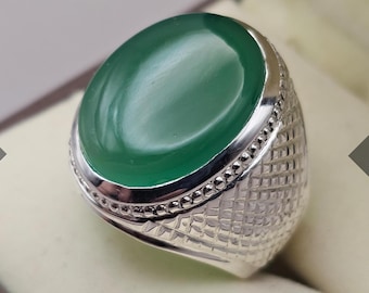 Anillo Aqeeq para hombre, anillos de ágata natural, anillo Aqeeq yemení hecho a mano en plata de ley 925, anillo chiita, anillo de ágata verde