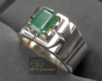Handmade Emerald Ring For Men: 925 Sterling Silver Zamurad Band