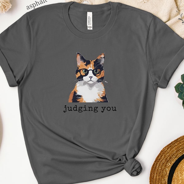 Judging You Calico Cat Shirt, Cat lover Gift, Nerdy Cool Hipster Kitty With Glasses, Funny Feline Tee, Quirky Animal Tshirt, Indie Style