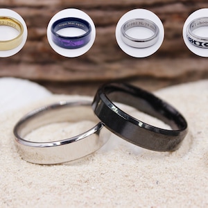 Personalized Steel Rings, 6mm Steel Rings, Laser Engraved Unisex Rings, Customized Rings, Stainless Steel Jewelry, Personalized Gifts image 1