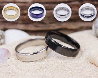 Personalized Steel Rings, 6mm Steel Rings, Laser Engraved Unisex Rings, Customized Rings, Stainless Steel Jewelry, Personalized Gifts