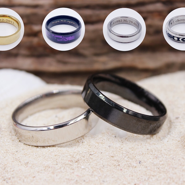 Personalized Steel Rings, 6mm Steel Rings, Laser Engraved Unisex Rings, Customized Rings, Stainless Steel Jewelry, Personalized Gifts