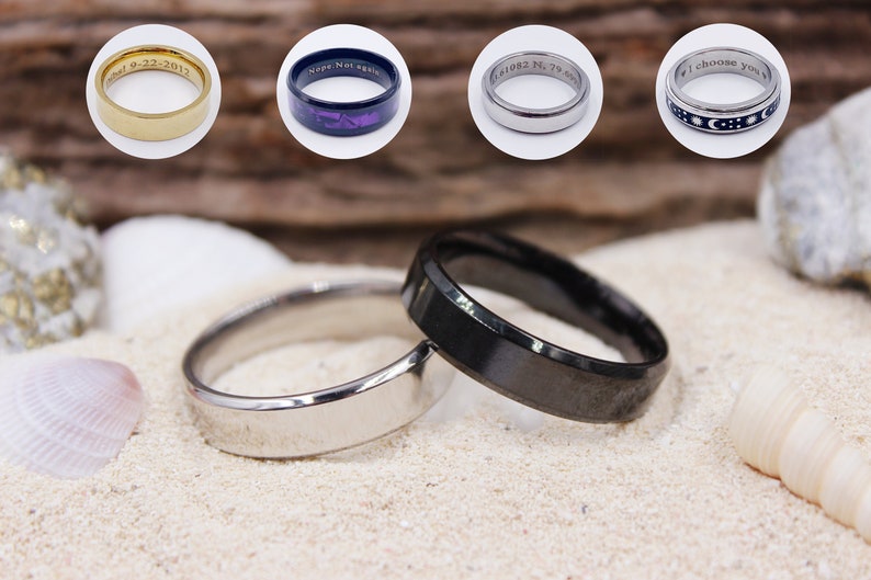 Personalized Steel Rings, 6mm Steel Rings, Laser Engraved Unisex Rings, Customized Rings, Stainless Steel Jewelry, Personalized Gifts image 1