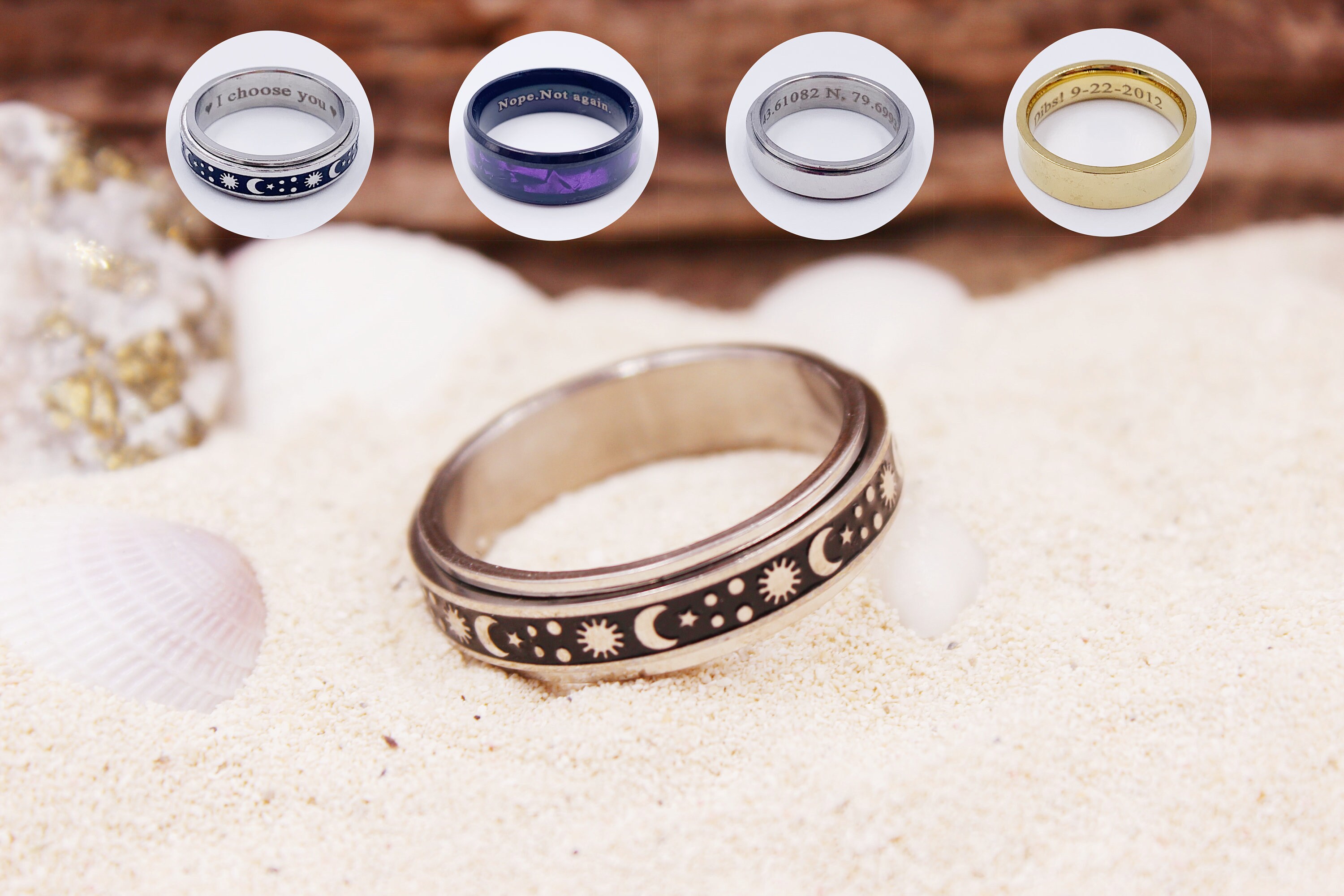 Custom Steel Rings Personalized Steel Rings, 6mm Steel Spinner Rings, Laser Engraved ...