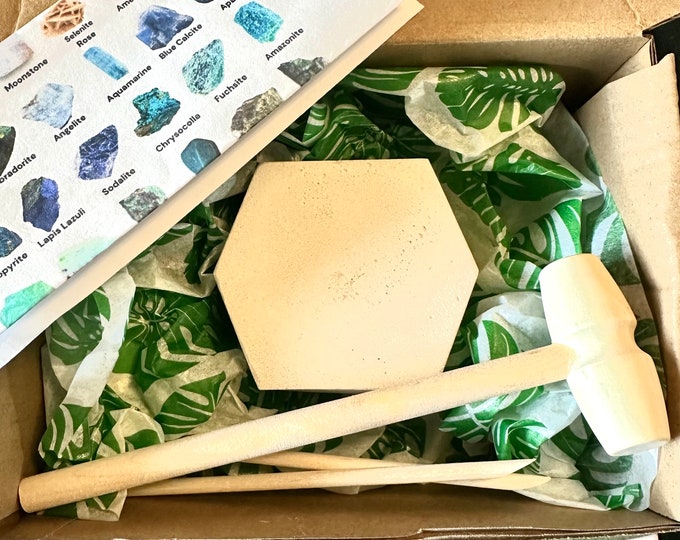 Gemstone Dig Kit: 6 Unique Gemstones, Mini Hammer & ID Sheet