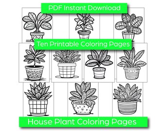 House Plant Coloring Pages - perfect for kids and adults alike. 10 Printable PDF Coloring Pages. All Ages Coloring Sheets
