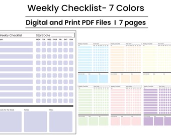 Weekly Checklists. Productivity Planner. To Do Lists. 7 Printable & Digital PDFs. Task Tracker. Weekly Schedule. Weekly Organization.