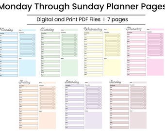 Editable Blank Daily Planner PDF Pages. Printable, Fillable Pages for Daily Planning, Monday through Sunday,
