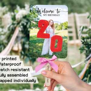 Personalized Birthday Photo Fans, Custom Birthday Hand Fans with Bow, Birthday Party Fan Favors, Martini Birthday Fans, 20th Birthday Gifts