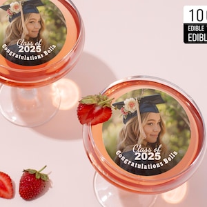 Class of 2025 Edible Cocktail Toppers/Custom Photo Graduation Drink Topper/Congrats Grad Cupcake Toppers/Graduation Party Decor/Bulk Toppers
