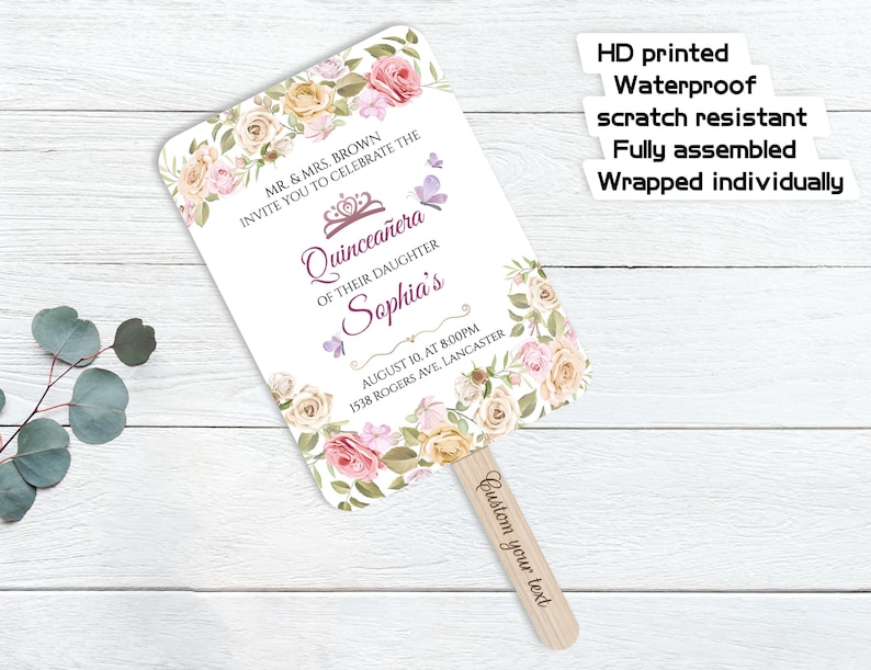 Custom Photo Fans for Quinceañera Party/XV Mis Quince Años Fans/Bulk Mis Quince Fan Favors/Double-Sided Print Fan/Sweet 16 Gifts for Friends image 9