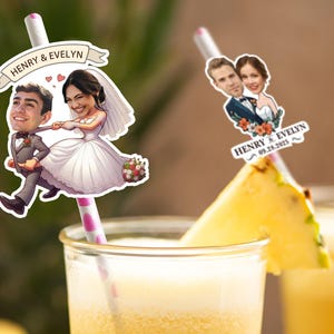 Custom Wedding Drink Straws/Bride Groom Face on a Straws/Engagement Party Photo Straws/Funny Face Straws/Personalized Straw Gifts for Couple
