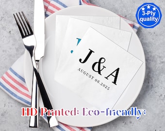 Monogram Wedding Napkins, Initial Cocktail Napkin for Wedding Reception, Custom Engagement Party Napkins, Personalized Napkins for Wedding