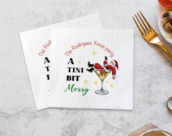 Merry Little Cocktail Christmas Napkin/Holiday Bar Supplies/Winter Party Decor/Personalized Napkin Santa Claus Napkin/Holiday Cocktail Party