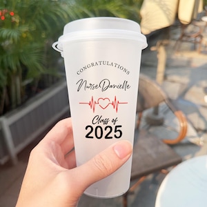 Custom Graduation Frosted Cups Favors, Class Of 2025 Nurse Graduation Cup, Nurse Party Cup, Personalized Plastic Frosted Cups for Grad Party