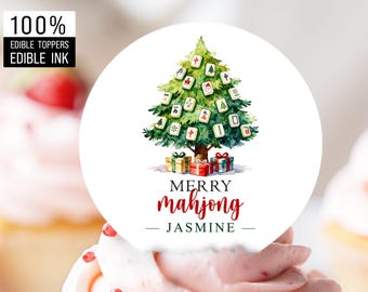 Christmas Mahjong Tree Topper/Custom Drink Topper for Xmas Party/Holiday Edible Cocktail Toppers/Personalized Cupcake Topper/Christmas Decor