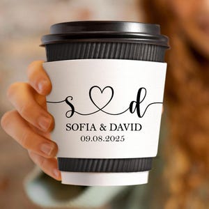 Personalized Wedding Coffee Sleeve/Bulk Wedding Party Favors/Custom Paper Coffee Cup Set for Engagement Party/Coffee Bar Wedding Coffee Cup
