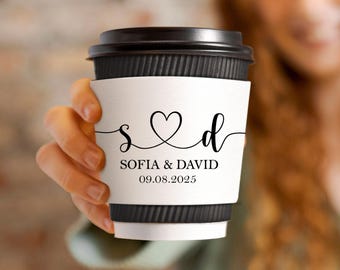 Personalized Wedding Coffee Sleeve/Bulk Wedding Party Favors/Custom Paper Coffee Cup Set for Engagement Party/Coffee Bar Wedding Coffee Cup