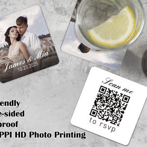 Custom QR Code Wedding Photo Website Coaster, RSVP Coaster, Wedding QR Code Rsvp Coasters, Wedding Response Coaster, Wedding Favors
