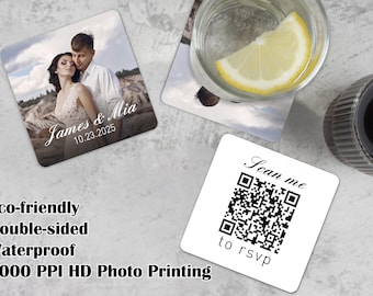 Custom QR Code Wedding Photo Website Coaster, RSVP Coaster, Wedding QR Code Rsvp Coasters, Wedding Response Coaster, Wedding Favors