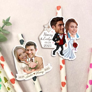 Custom Photo Wedding Straws/Bride and Groom Face Straws/Couple Face Confetti/Funny Face Cutout Straws/Wedding Favors for Guest/Wedding Decor