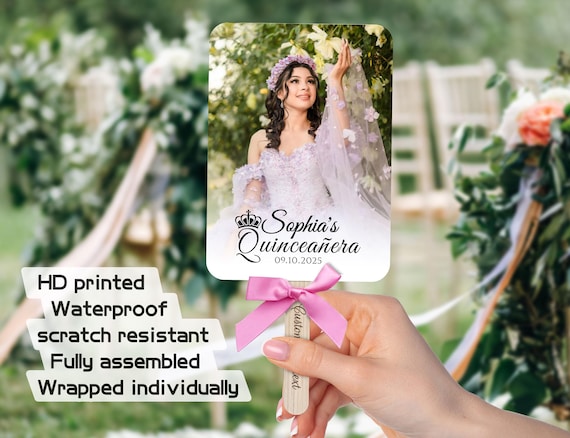 Custom Photo Fans for Quinceañera Party/XV Mis Quince Años Fans/Bulk Mis Quince Fan Favors/Double-Sided Print Fan/Sweet 16 Gifts for Friends