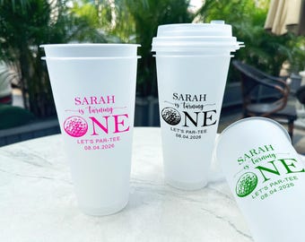 Let's Par Tee Birthday Party Cup/Custom First Birthday Frosted Cups/1st Birthday Shatterproof Cup/Golf Birthday Party Favors/Party Supplies