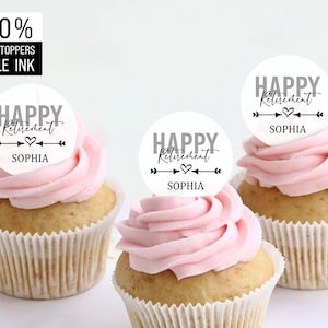 Bulk Custom Retirement Cupcake Toppers/Happy Retirement Party Decor/Edible Cake Topper Retirement/Personalized Topper for Teacher Retirement