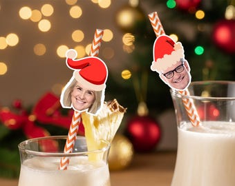 Custom Straws for Christmas/Personalized Photo Straw/Bulk Holiday Paper Straws/Santa Hat Drinking Straw/Xmas Drink Straws/Christmas Supplies