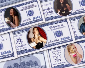 Personalized Birthday Party Money/Dollar Bills With Your Face/Birthday Bucks/100 Dollar Bill Prints/Custom Money for 10/20/30/50th Birthday